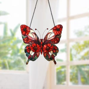 Monarch butterfly Window Hanging, Poppy Flowers Acrylic Window Hanging Art Decoration, Butterflies Acrylic, Gift for her, mom, House decor