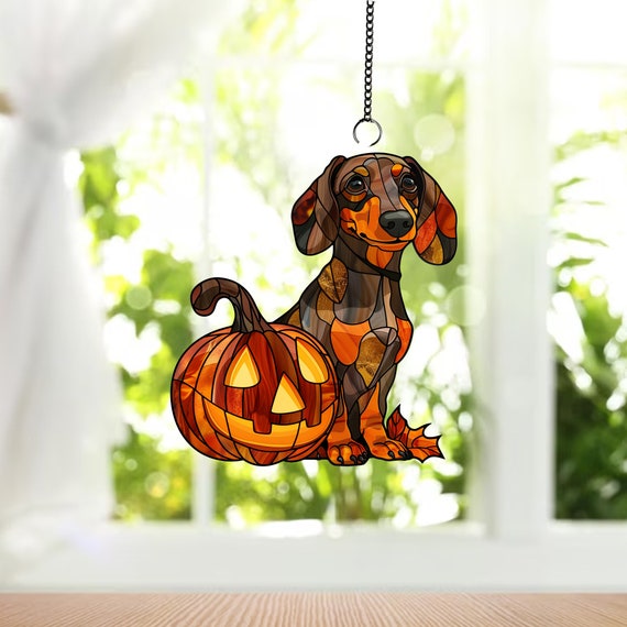 Halloween Dachshund Statue - Witch Hat & Pumpkin Sweater Decor, Cute Dog Garden Figure For Yard Or Indoors (Orange)