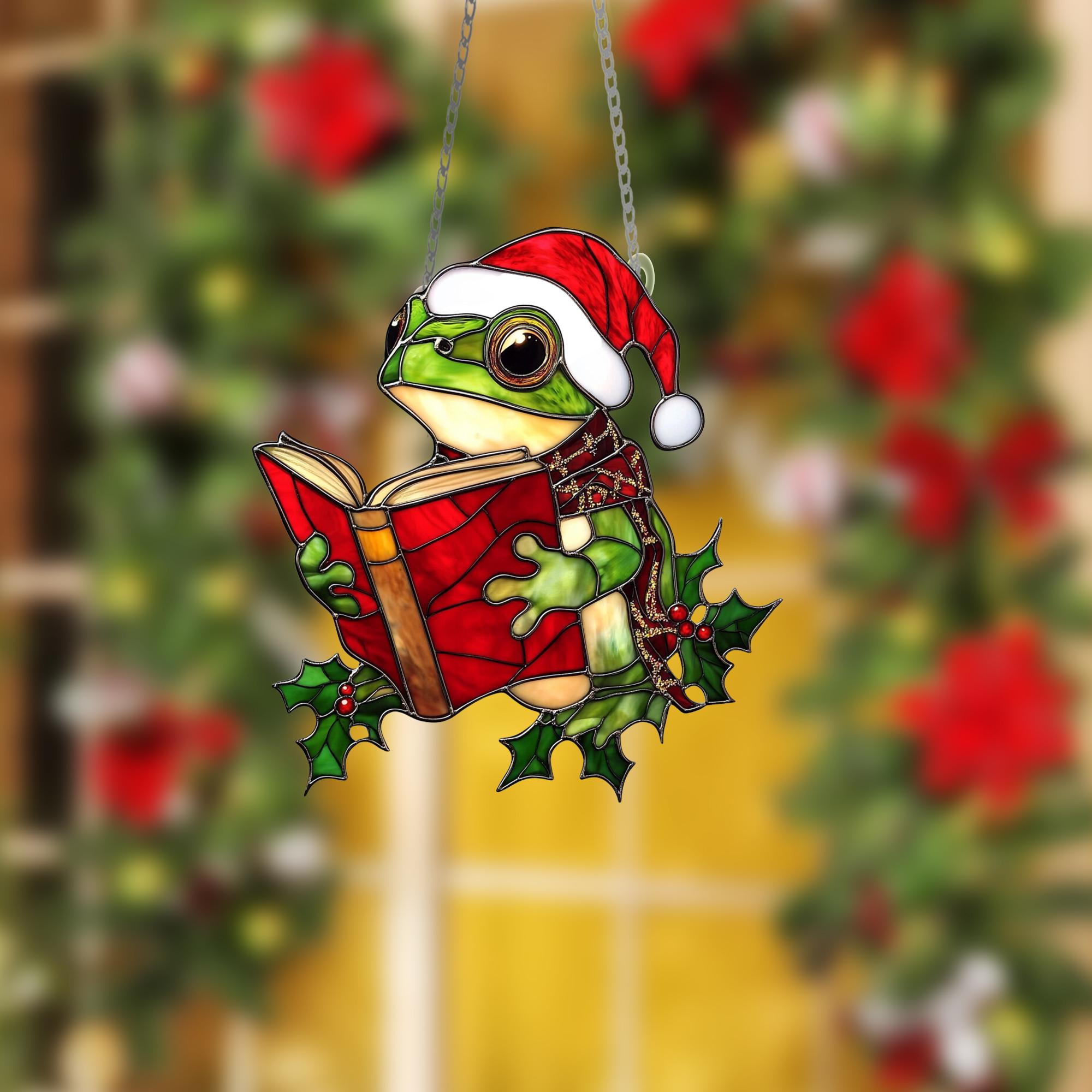 カエルのクリスマスオーナメント：アクリル製窓飾り、カエル好きへの