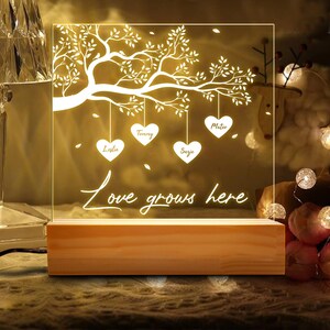 Gepersonaliseerde liefde groeit hier nachtlampje, sterrenkaart nachtlampje, moedercadeau van dochter, Moederdagcadeau, beste moeder ooit