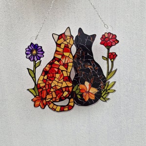 Personalized Cat Window Hanging, Acrylic Poppy Flowers Wall Window Hanging Art Decoration, Cat ...