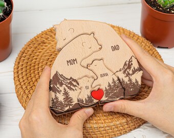 Hugging Bear Family New Version, Personalized Wooden Bear Family Puzzle, Father's Day Gift, Animal Family Puzzle Decor, Custom Dad Gift