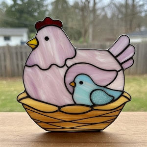 Digital Download Hen and Chicks Stained Glass PATTERN, Little Chicks Stained Glass, Hobby License Download, Stained Glass Decor