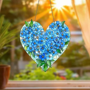 Forget-Me-Not Acrylic Window Decor, Flowers Window Hanging Wall Art Decor, Nature Inspired Art, Botanical Glass Ornament, Mother&#39;s Day gift