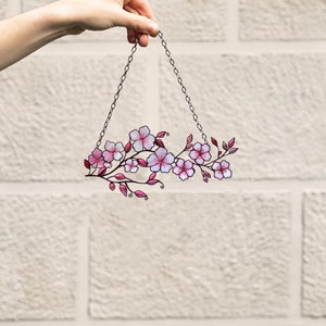 Sakura Twig Branch suncatcher, Mica Flowers, Flowers Wall Window Hanging Art Decoration, Suncatcher Ornament, Gift for her, japanese styles