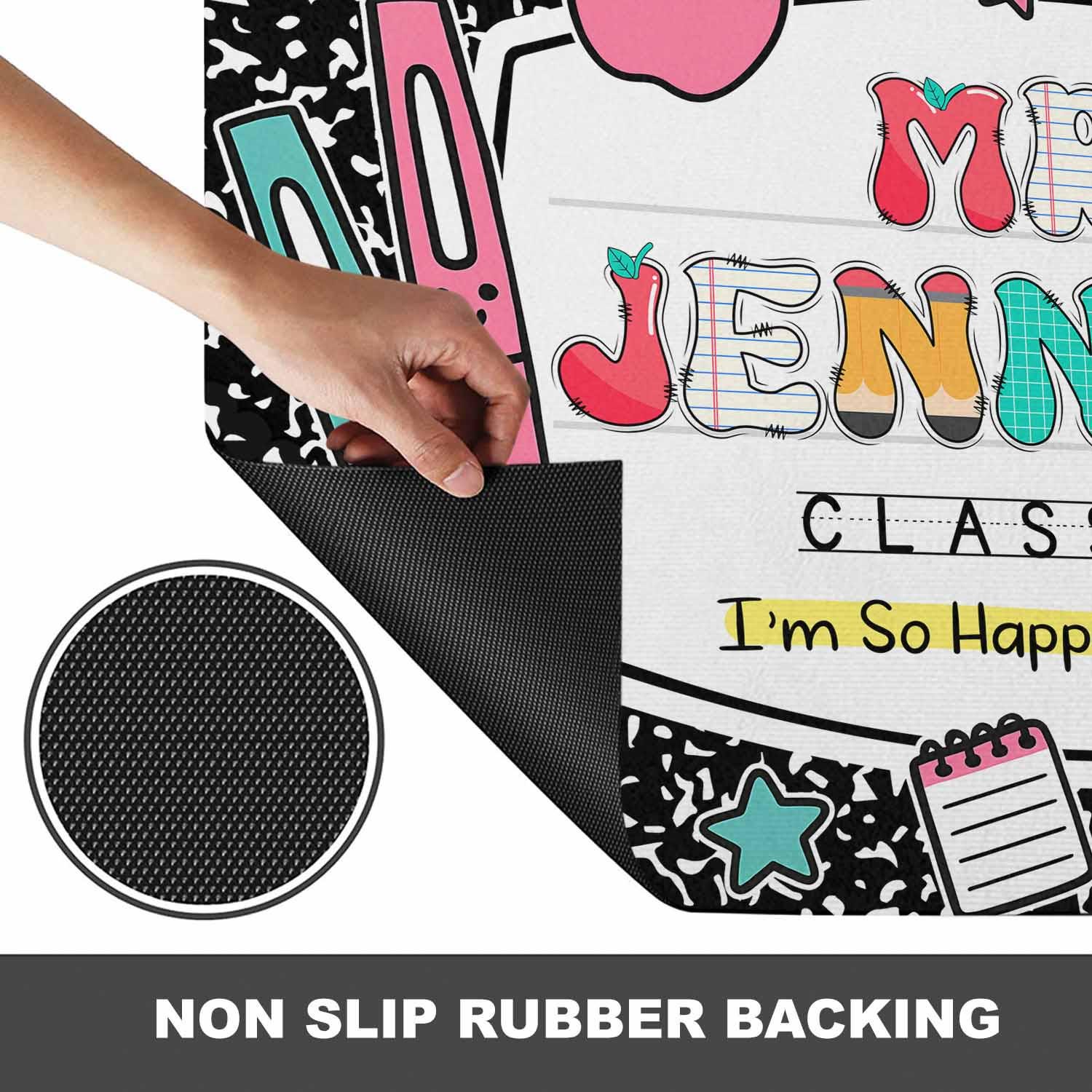 Personalized Teacher Classroom Doormat, Teacher Name Welcome Mat, Teacher Appreciation Gift, Composition Notebook Classroom Office Doormat