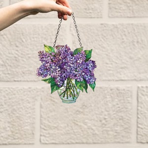 Lilac Bouquet Acrylic Window Hanging: Floral Home Decor