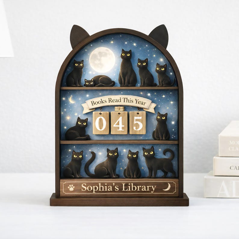 Personalized Black Cat Book Tracker Sign, Vintage Book Read Tracker for ...