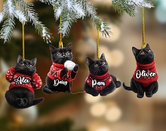 黒猫のクリスマスオーナメント：アクリル製ホリデーデコレーション