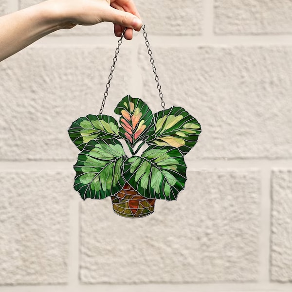 Sonnenfänger Calathea Medaillon Blätter, Blumen Acryl Fenster hängende Kunstdekoration, Monstera Pflanze, Sonnenfänger Ornament, Geschenk für sie, Mama