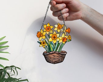 Suncatcher Daffodils flowers, Mica Flowers, Yellow Flowers Acrylic Window Hanging Art Decoration, Suncatcher Ornament, Gift for her,Mom gift