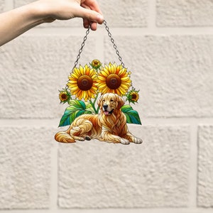 Personalized dog sunflowers, Mica Suncatcher Flowers, Flowers Wall Window Hanging Art Decor Decoration, Dog home decor, Ornament, cat lovers