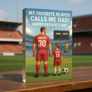 Custom Photo Soccer Dad Action Figure Pack Packaging Personalized Rectangle Acrylic Block Plaque, Father Day Gift 2025, Gift for Husband/Dad