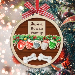 Customize Stocking Family Ornament, Personalized Family Christmas Ornament 2024, Family Xmas Gift, Custom First Christmas Ornament