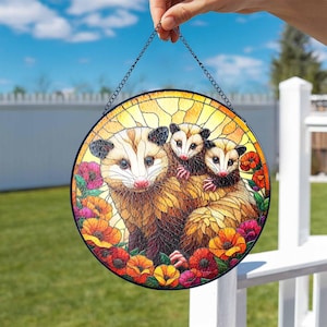 Opossum Mom Stained Glass Suncatcher, Opossum Window Art, Godpossum Decor, Stay Trashy, feral mom Window Decor, Mother&#39;s day special gift