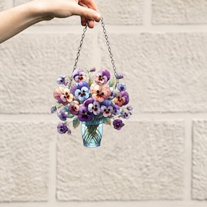 Pansy Flowers Acrylic Suncatcher: Window Decor Art