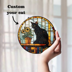 Personalized Cat an Book Stained Glass Suncatcher, Book Window Decor, Book Lover Gift, Bookish Ornament, Cat Lover Gift, Gift for her, mom