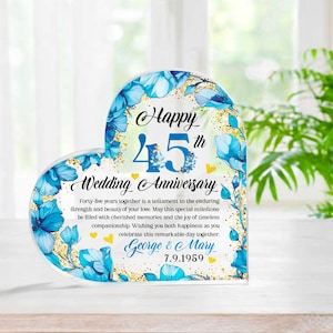 Personalized Wedding Anniversary Gift Heart Acrylic Plaque, Flowers Heart Plaque, Wedding Gifts For Parents, Anniversary Gift for Wife