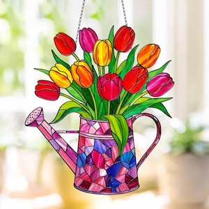 Suncatcher Yellow flowers,  Mica Flowers, Tulip Flowers Acrylic Window Hanging Art Decoration, Tulip Suncatcher Ornament, Gift for her, mom