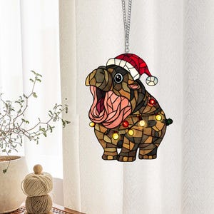 Moo Deng Christmas Ornament, Cute Hippo Moo Deng Window Hanging Art Decoration, Gift for her, Hippo Moo Deng Christmas gift, Pet Owner