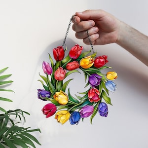 Suncatcher Yellow flowers, Mica Flowers, Tulip Flowers Acrylic Window Hanging Art Decoration, Tulip Suncatcher Ornament, Mom, Mother&#39;s day