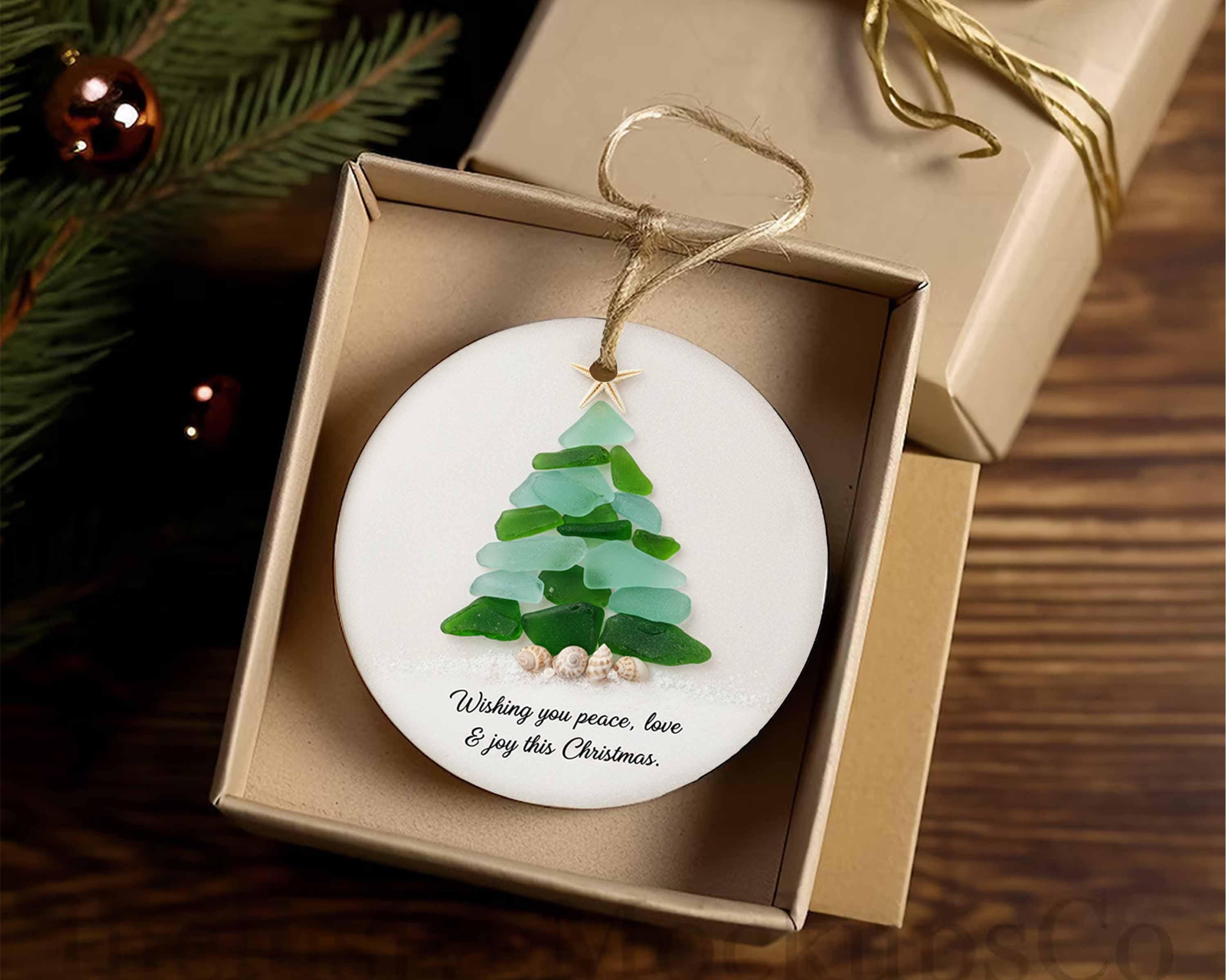 シーグラス2Dクリスマスオーナメント：沿岸磁器の装飾、クリスマス