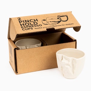 Pinch Hold Espresso Cups | Hand Made | Rock Climbing Cups | Perfect Gift For Climbers | Double Espresso Size | Unique Design | Rock Face
