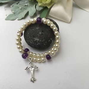 Amethyst and Pearl Rosary Bracelet