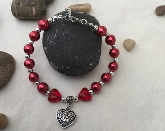 Red Pearl Heart Bracelet