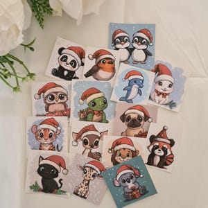 Pack d'autocollants mignons animaux de Noël | 15 x finition mate pour journaux et scrapbooks