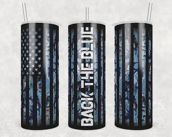 Back The Blue Tumbler PNG: Camo American Flag, Police Wife Gift (Digital Download)