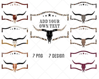 Western Bull Skull PNG-bundel: sublimatieontwerpen (digitale download), cowboy, cowgirl, Howdy,