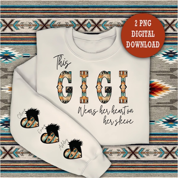 This Gigi wears her heart on her sleeve, Aztec Horse and Heart, Cowboy Font, Valentine's day, Mother's day, Sublimation Design, Digital Png