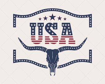 USA Western Bull Skull PNG: 4th of July Design (Digital Download)