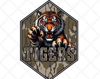 Tigers Camo Mascot PNG: School Spirit Sublimation (Digital Download)