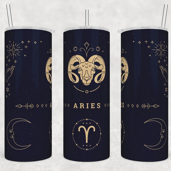 Aries Tumbler, 20 oz Skinny Tumbler Wrap Png, Aries Horoscope tumbler design, Zodiac Signs Sublimation Design Downloads