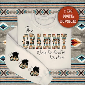 Esta vovó usa seu coração na manga, cavalo asteca e coração, fonte de cowboy, dia dos namorados, dia das mães, design de sublimação, png digital