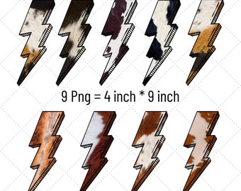 Cowhide Lightning Bolt PNG Bundle: Western Sublimation Designs (Digital Download)