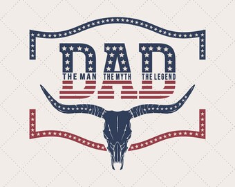 Dad Western Bull Skull PNG, Father's Day Gift (Digital Download)