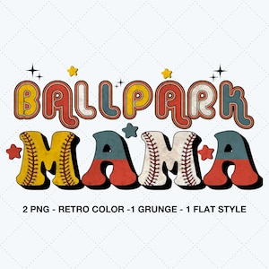 Ballpark Mama PNG - Retro Grunge Baseball Softball Sublimation Design Download - Game Day & Vintage Sports Mom