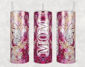 Floral Butterfly Mom Tumbler Wrap: 20oz Skinny Sublimation Design (PNG)