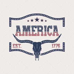 Western 4th of July PNG, Est. 1776 Bull Skull Shirt Design, USA Country Sublimation, American Digital Download