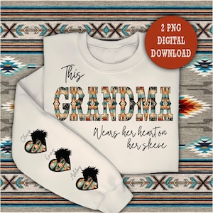 Esta avó usa seu coração na manga, cavalo asteca e coração, fonte de cowboy, dia dos namorados, dia das mães, design de sublimação, png digital
