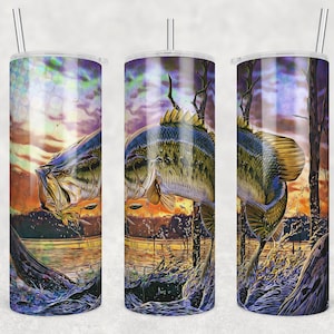 Fishing Life Tumbler PNG: American Fish & Landscape Design (Digital Download)