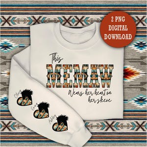 Esta MEMAW usa seu coração na manga, Cavalo e Coração Asteca, Fonte Cowboy, Dia dos Namorados, Dia das Mães, Design de Sublimação, Png Digital