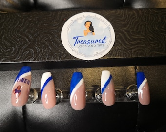 Blue and White Press On Nails: Sorority Gel Nail Tips