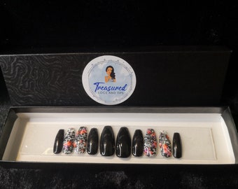 Floral Zebra Print Press On Nails: Black and White Spring Nails