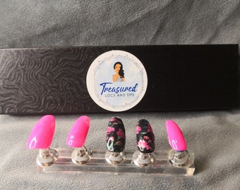 Pink & Black Flower Press On Nails: Summer Fun