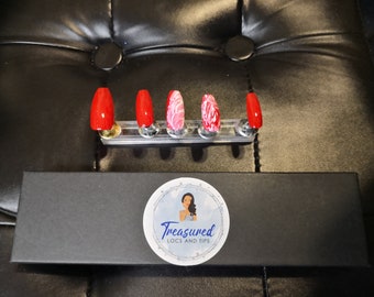 Red Marble Press On Nails: Sorority Style