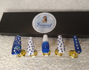 Blue & White Press On Nails: Gala Style Nail Set